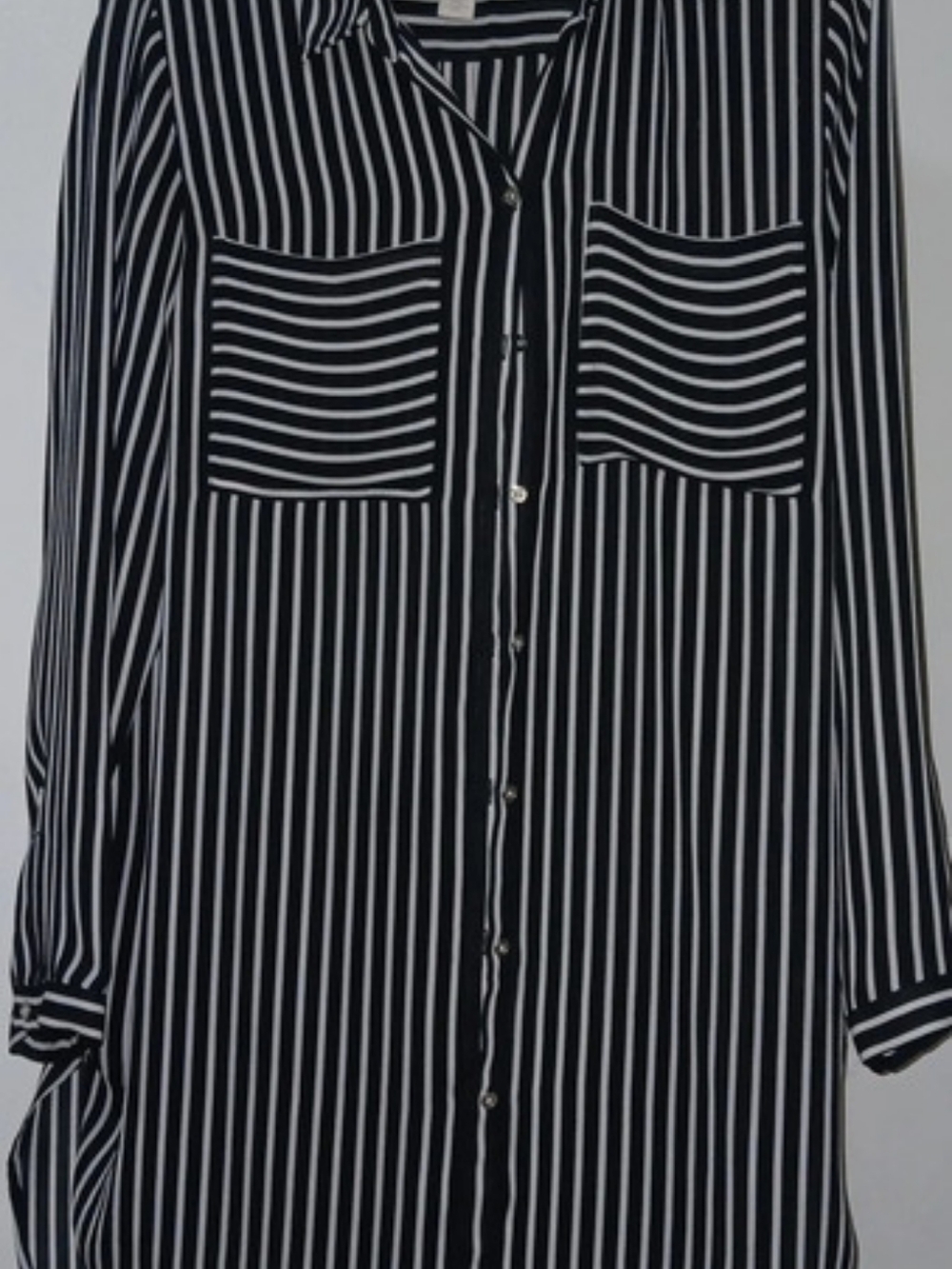 Chico's Striped Button Down in Black & White Size 2